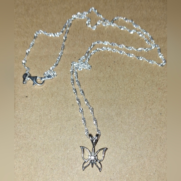 Signed vtg sterling butterfly crystal pendant  new dainty 925 chain - Picture 10 of 11